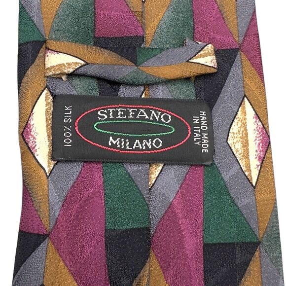 Stefano Milano Mens Silk Dress Tie Made in Italy Geometric Design 60"‎ 3.75" - Picture 6 of 10